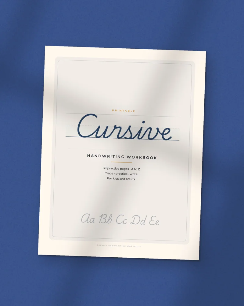 Cursive Handwriting Workbook: the cover, printed