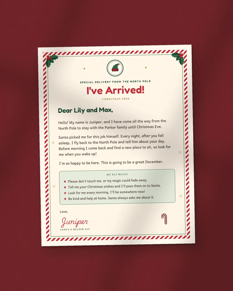 Editable Elf Arrival and Goodbye Letters: the cover, printed