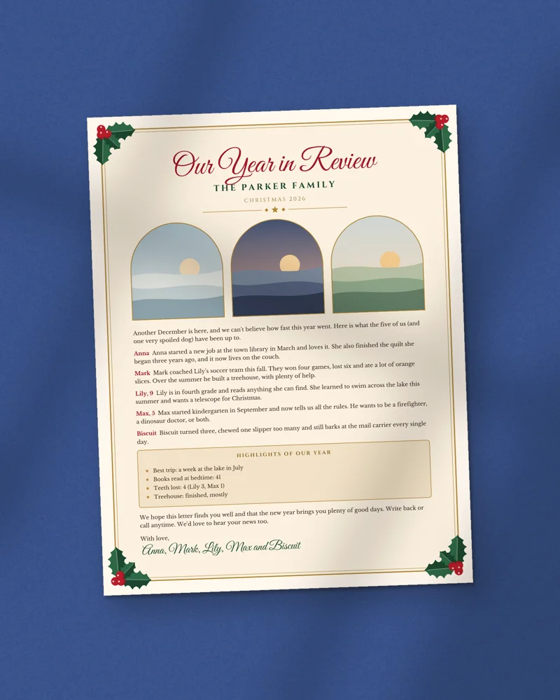Editable Family Christmas Letter: the cover, printed