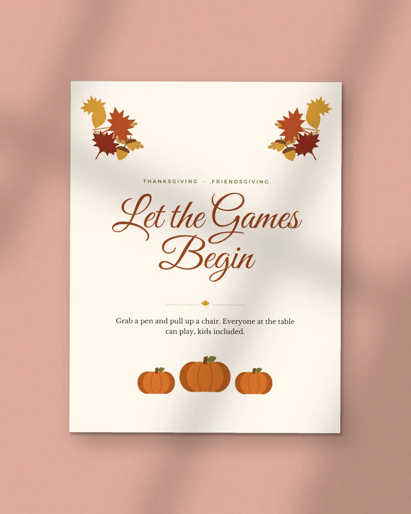Thanksgiving and Friendsgiving Games Bundle: the cover, printed