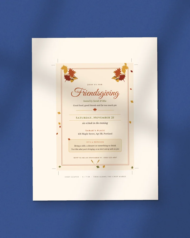 Editable Friendsgiving Invitation: the cover, printed