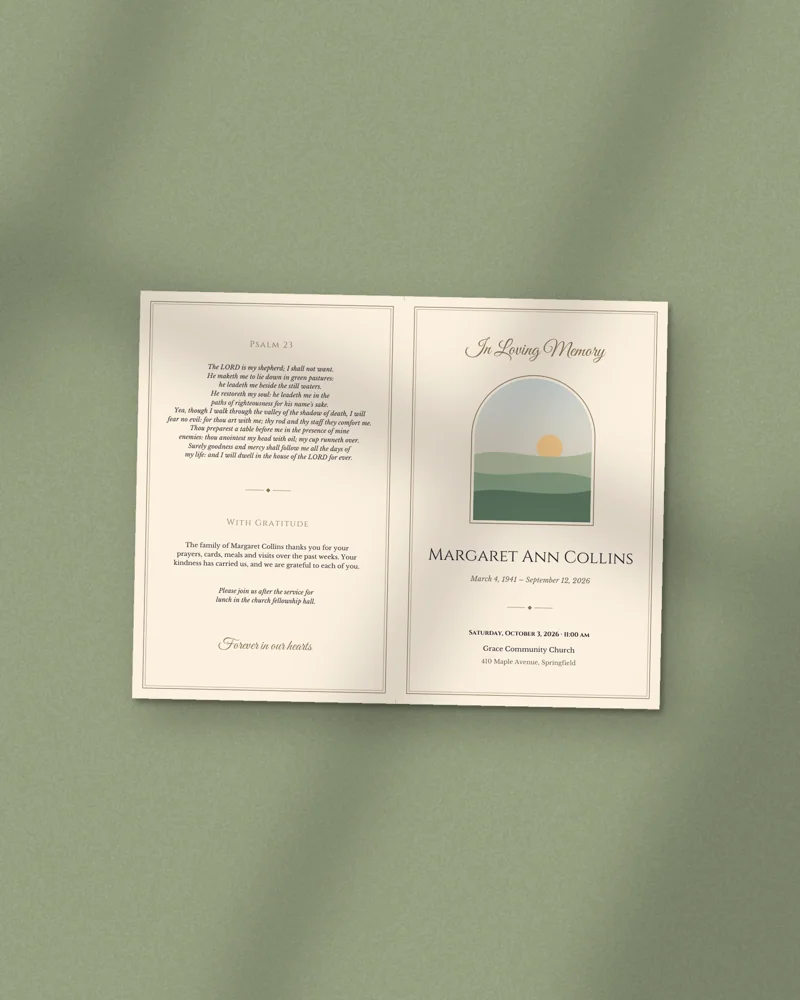 Editable Funeral Program: the cover, printed