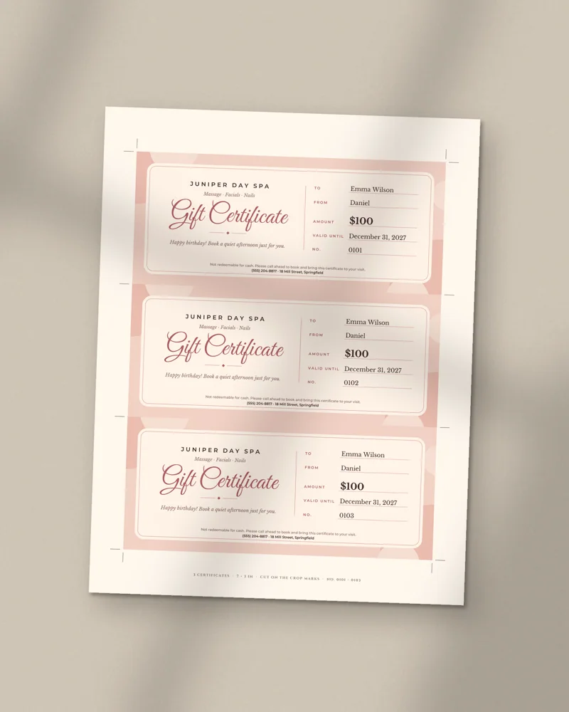 Editable Gift Certificate: the cover, printed