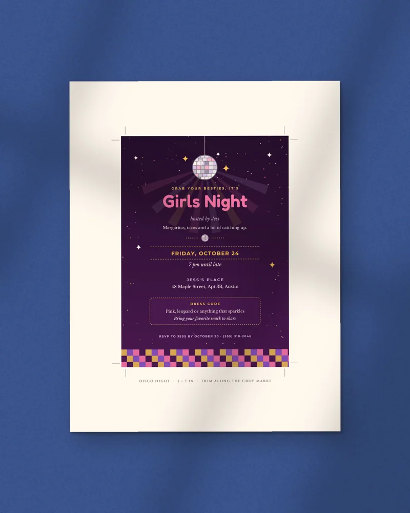 Editable Girls Night Invitation: the cover, printed