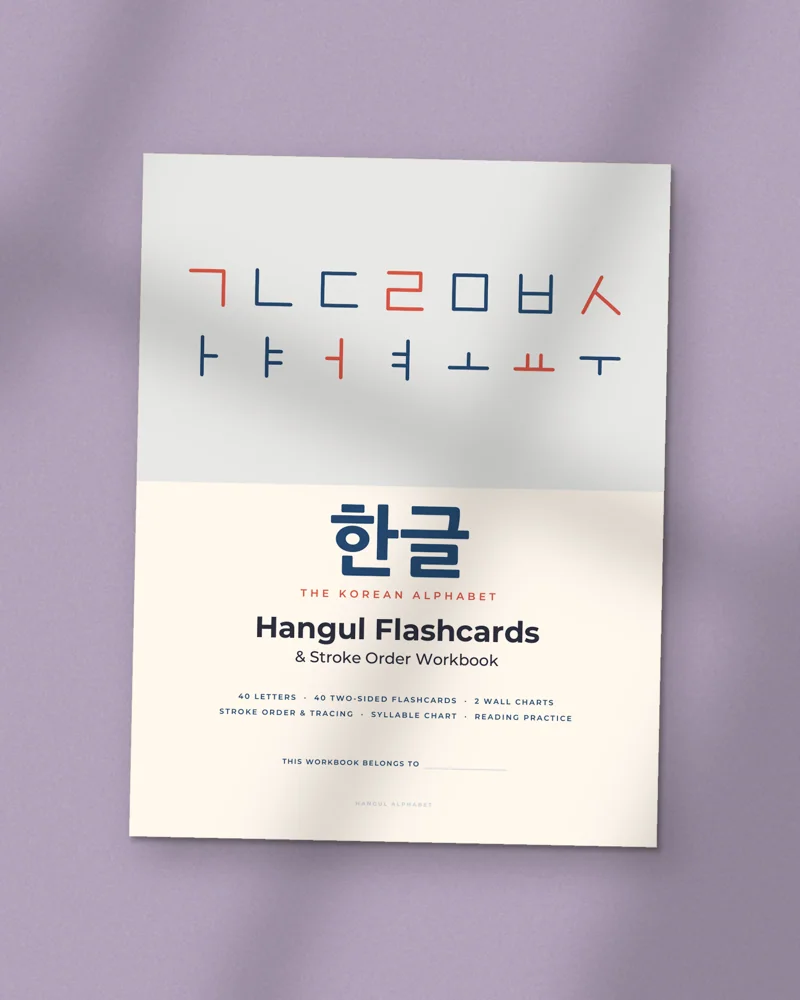 Hangul Alphabet Flashcards and Workbook: the cover, printed