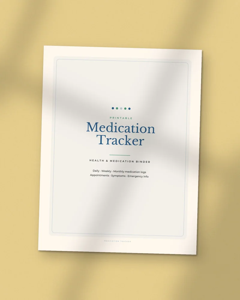 Medication Tracker and Health Binder: the cover, printed