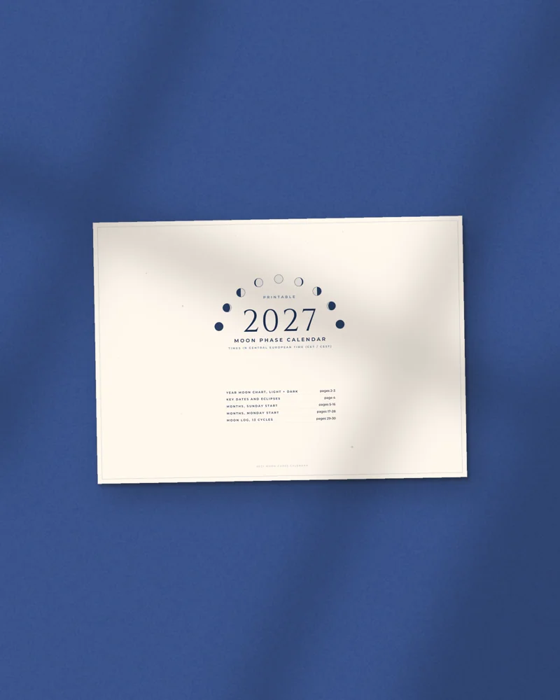 2027 Moon Phase Calendar: the cover, printed