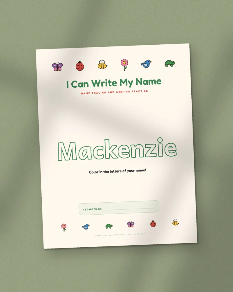 Personalized Name Tracing Worksheets: the cover, printed