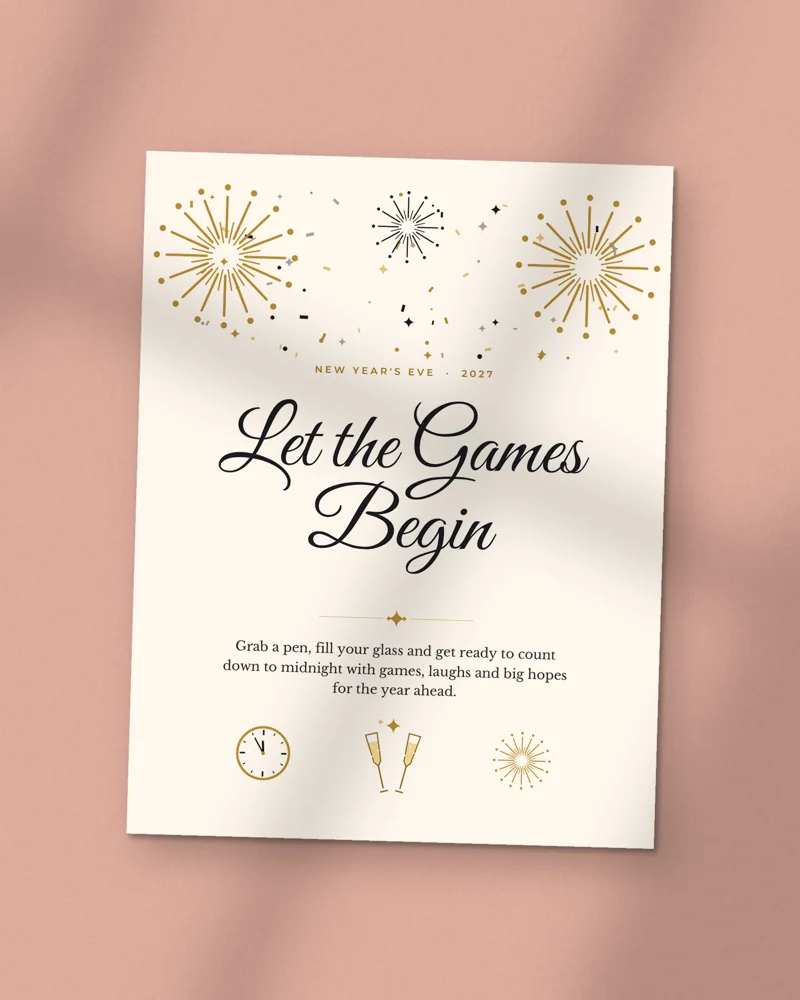 New Year's Eve Party Games 2027: the cover, printed