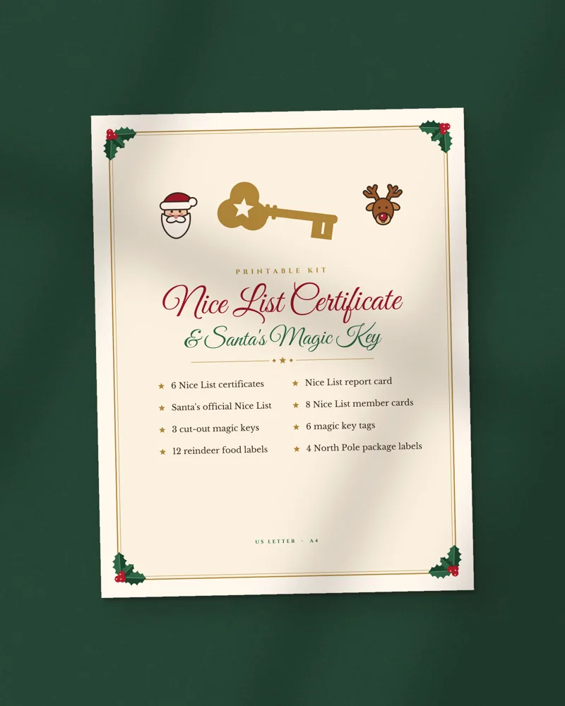 Nice List Certificate and Santa Key Kit: the cover, printed