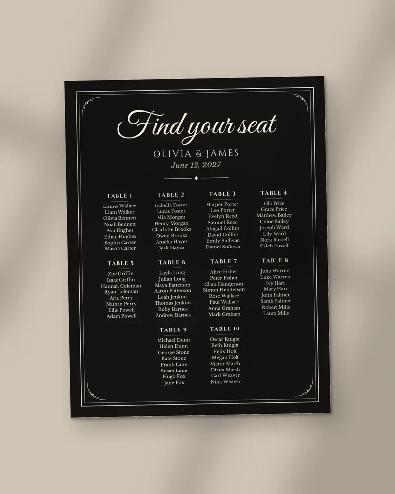 Editable Wedding Seating Chart: the cover, printed
