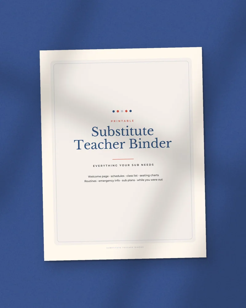 Substitute Teacher Binder: the cover, printed