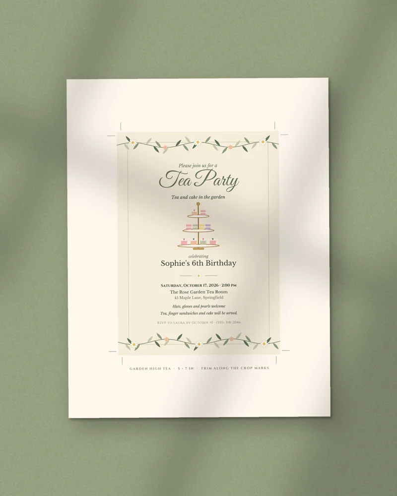 Editable Tea Party Invitation: the cover, printed