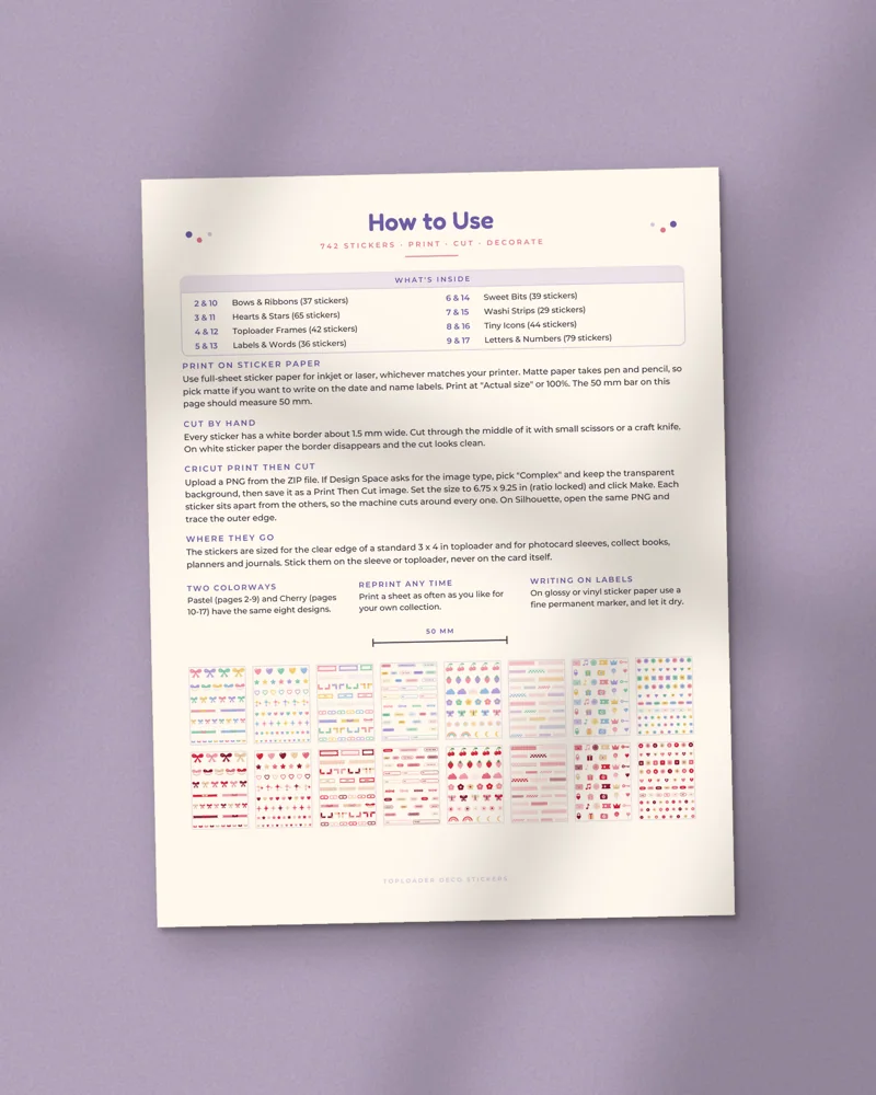 Toploader Deco Sticker Sheets: the cover, printed