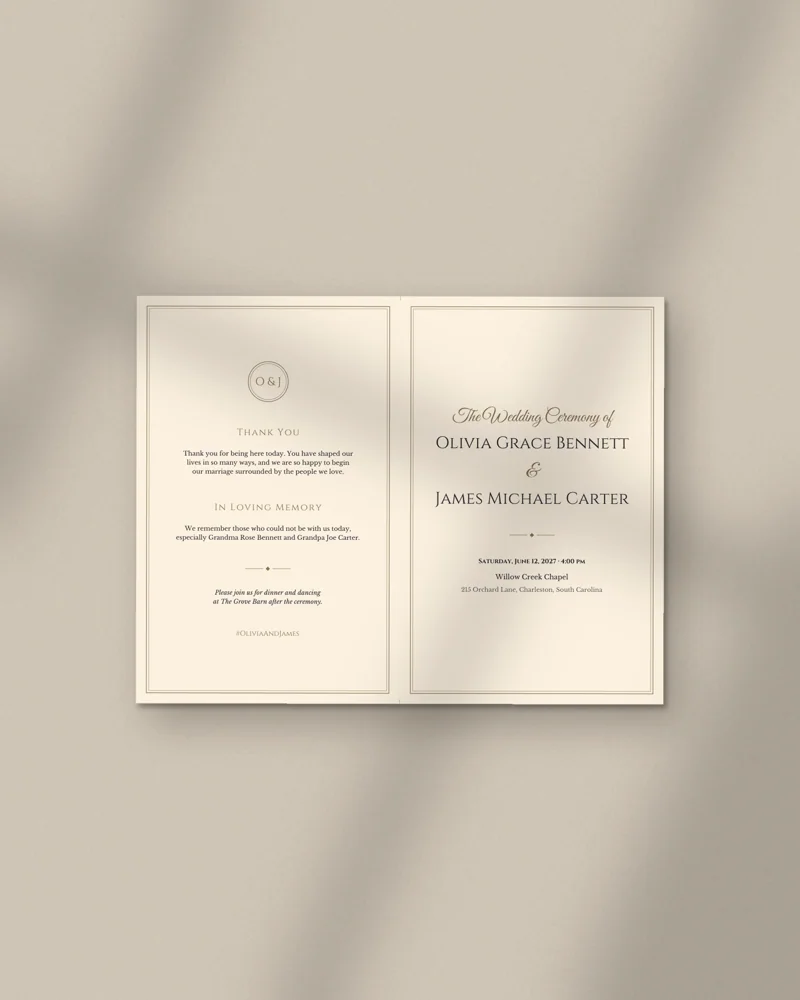 Editable Wedding Program: the cover, printed