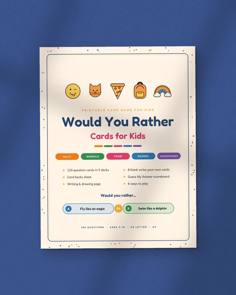 Would You Rather Cards for Kids: the cover, printed