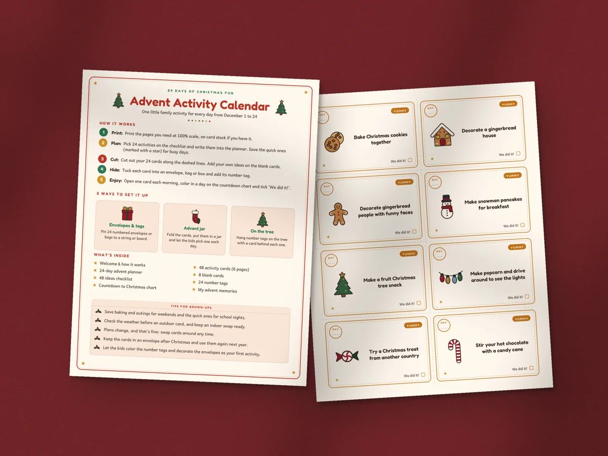 Kids Advent Activity Calendar: printed pages