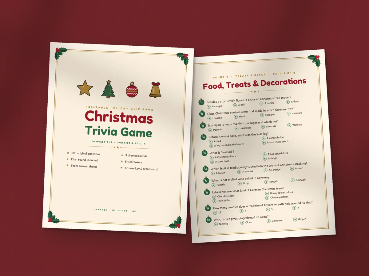 Christmas Trivia Game: printed pages
