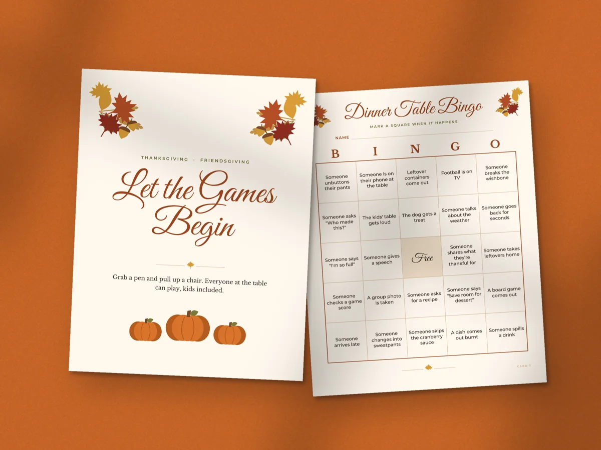Thanksgiving and Friendsgiving Games Bundle: printed pages