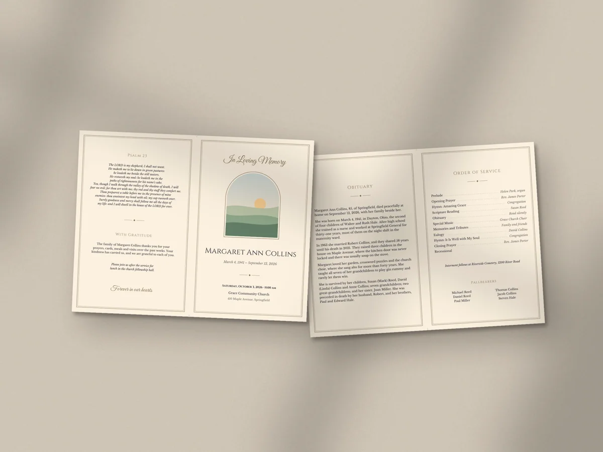 Editable Funeral Program: printed pages