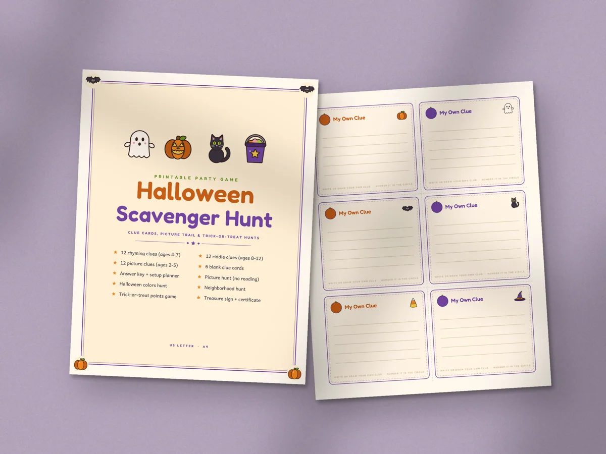 Halloween Scavenger Hunt: printed pages