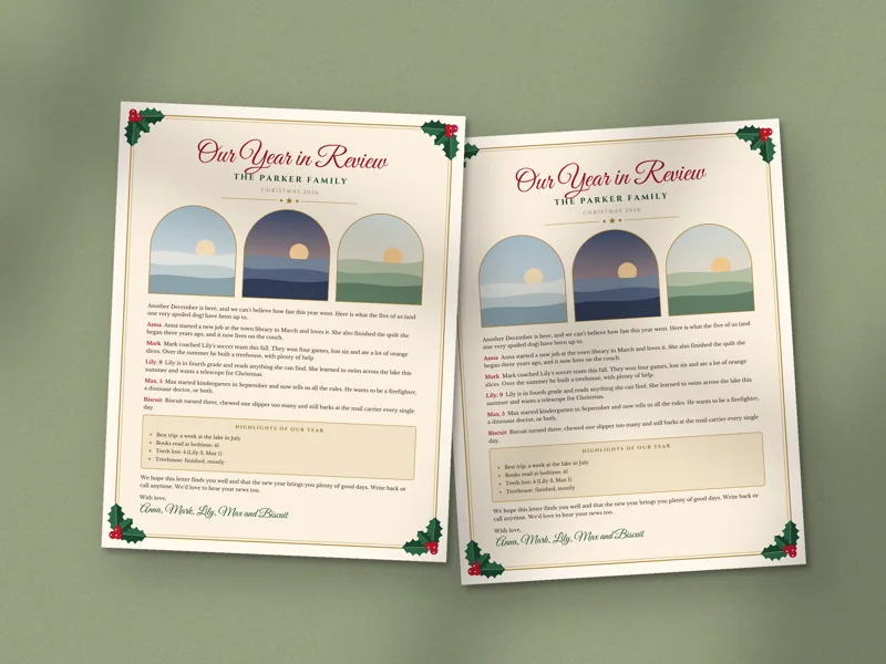 Editable Family Christmas Letter: printed pages