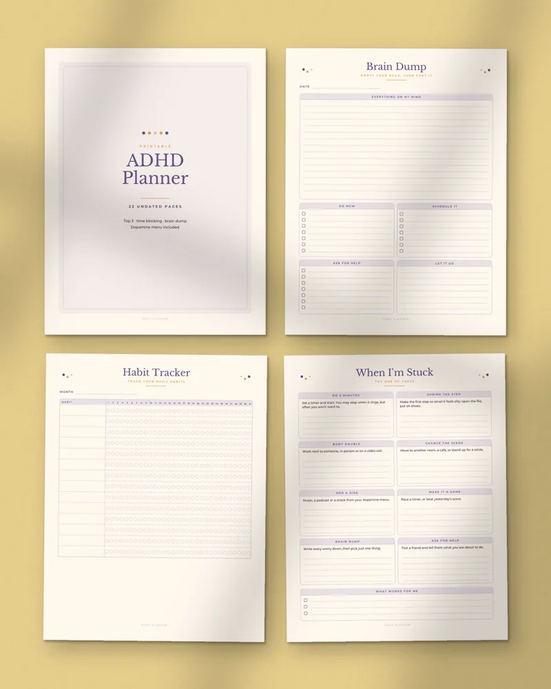ADHD Planner: a selection of the pages inside