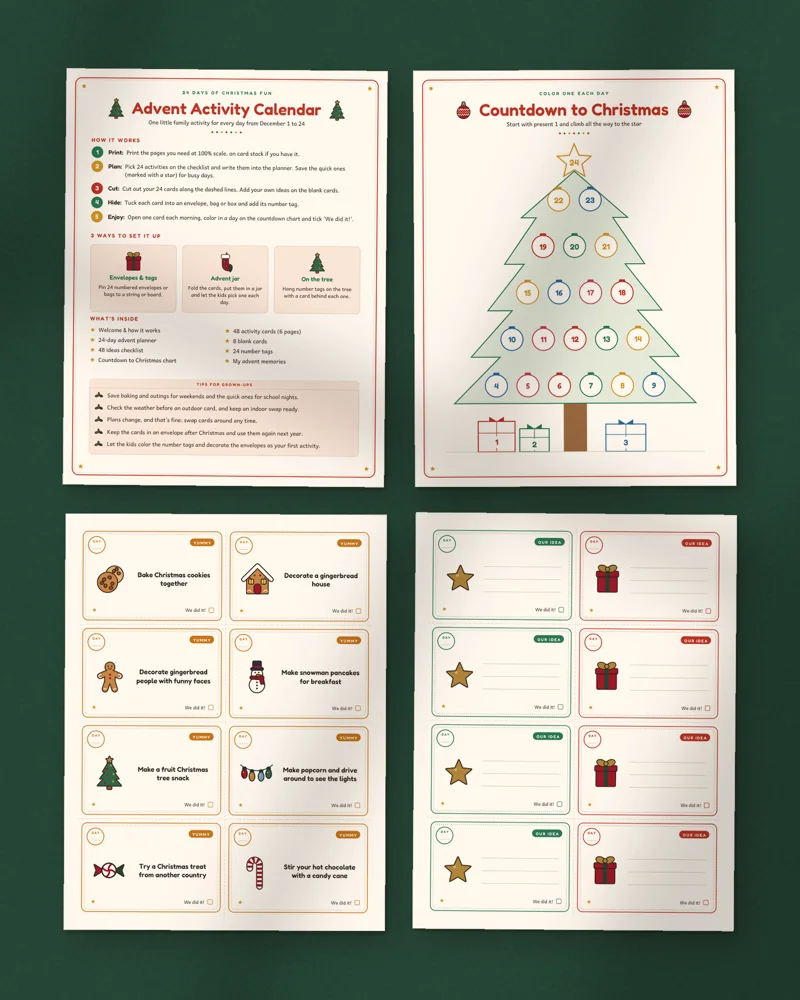Kids Advent Activity Calendar: a selection of the pages inside
