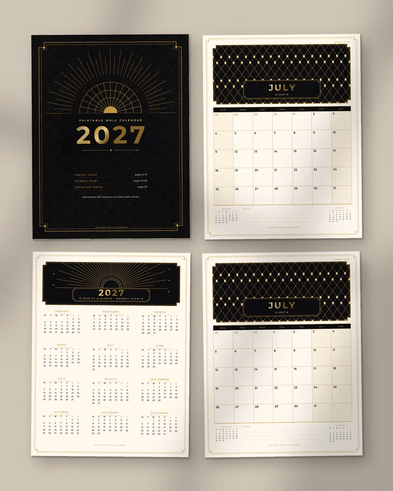 2027 Art Deco Calendar: a selection of the pages inside