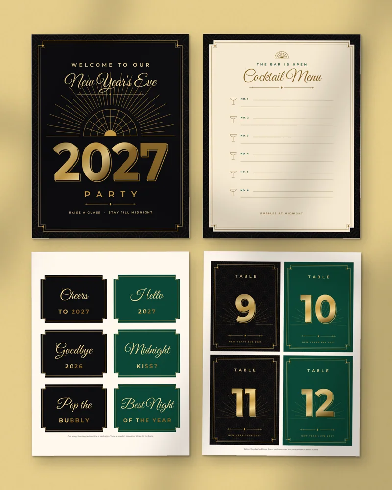 Art Deco New Year's Eve Party Kit: a selection of the pages inside