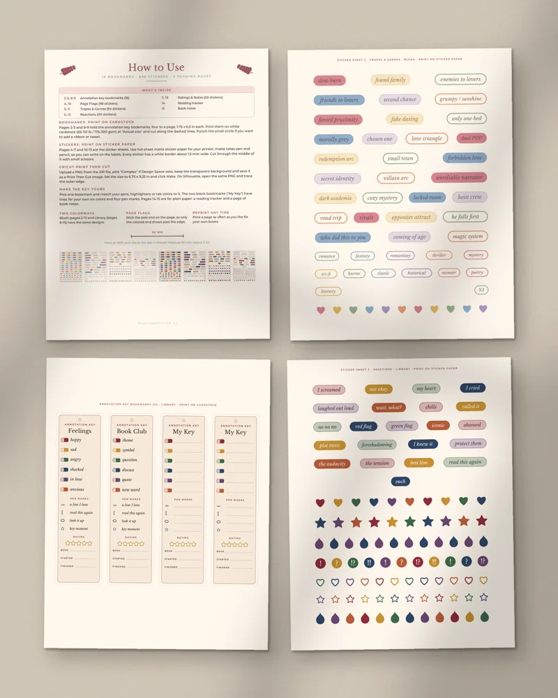 Book Annotation Kit: a selection of the pages inside