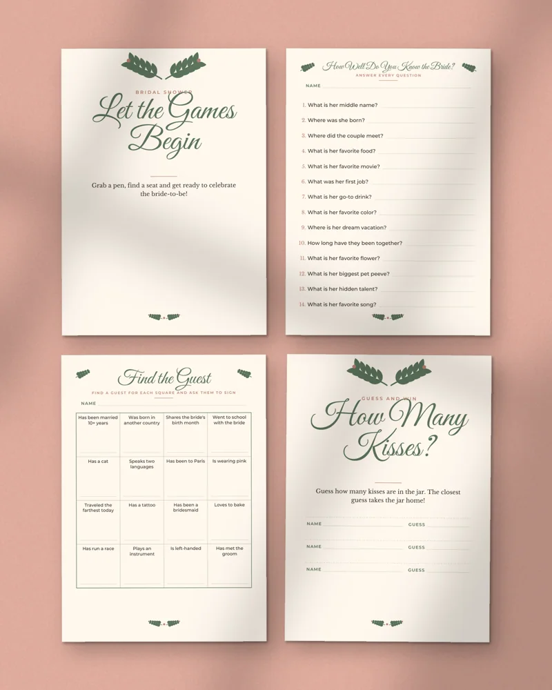 Bridal Shower Games Bundle: a selection of the pages inside