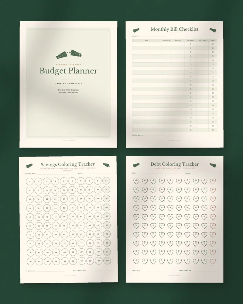 Budget Planner: a selection of the pages inside