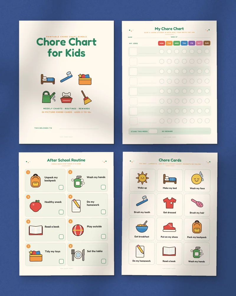 Picture Chore Chart Set for Kids: a selection of the pages inside
