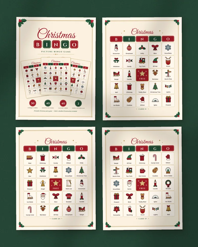 Christmas Picture Bingo: a selection of the pages inside