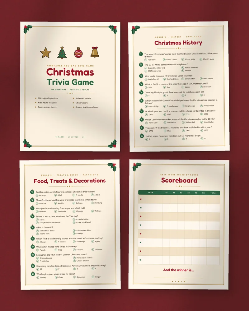 Christmas Trivia Game: a selection of the pages inside