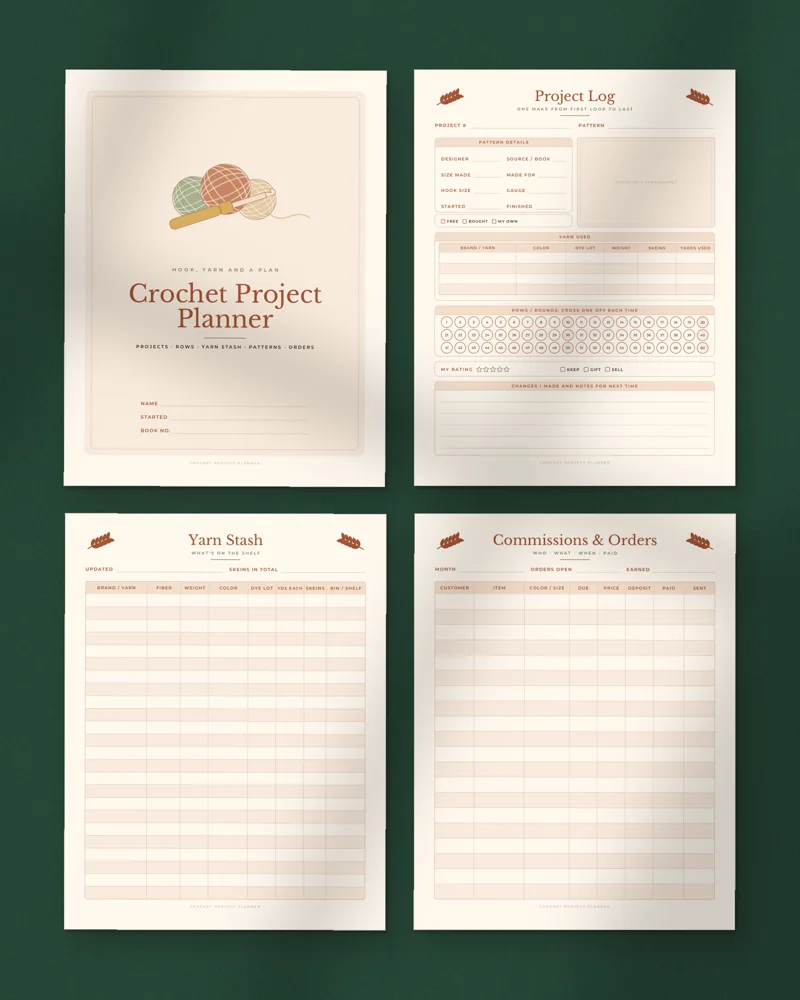 Crochet Project Planner: a selection of the pages inside
