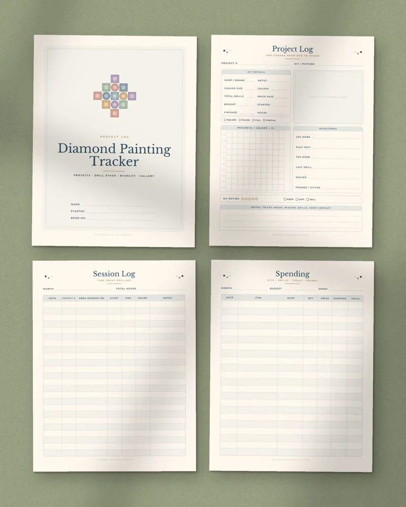 Diamond Painting Tracker: a selection of the pages inside
