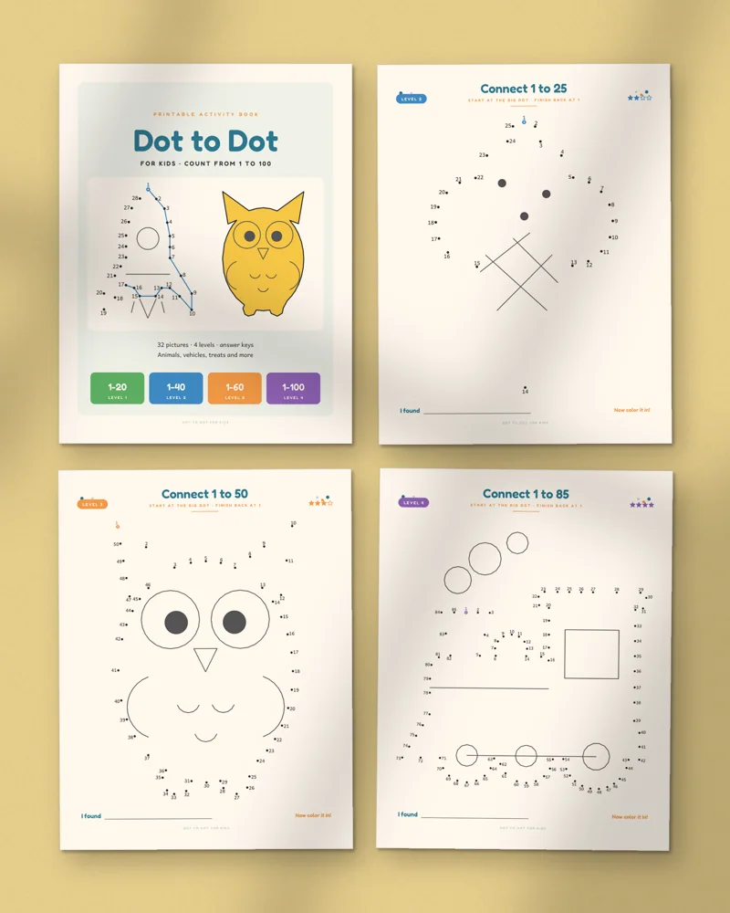 Dot to Dot Book for Kids: a selection of the pages inside