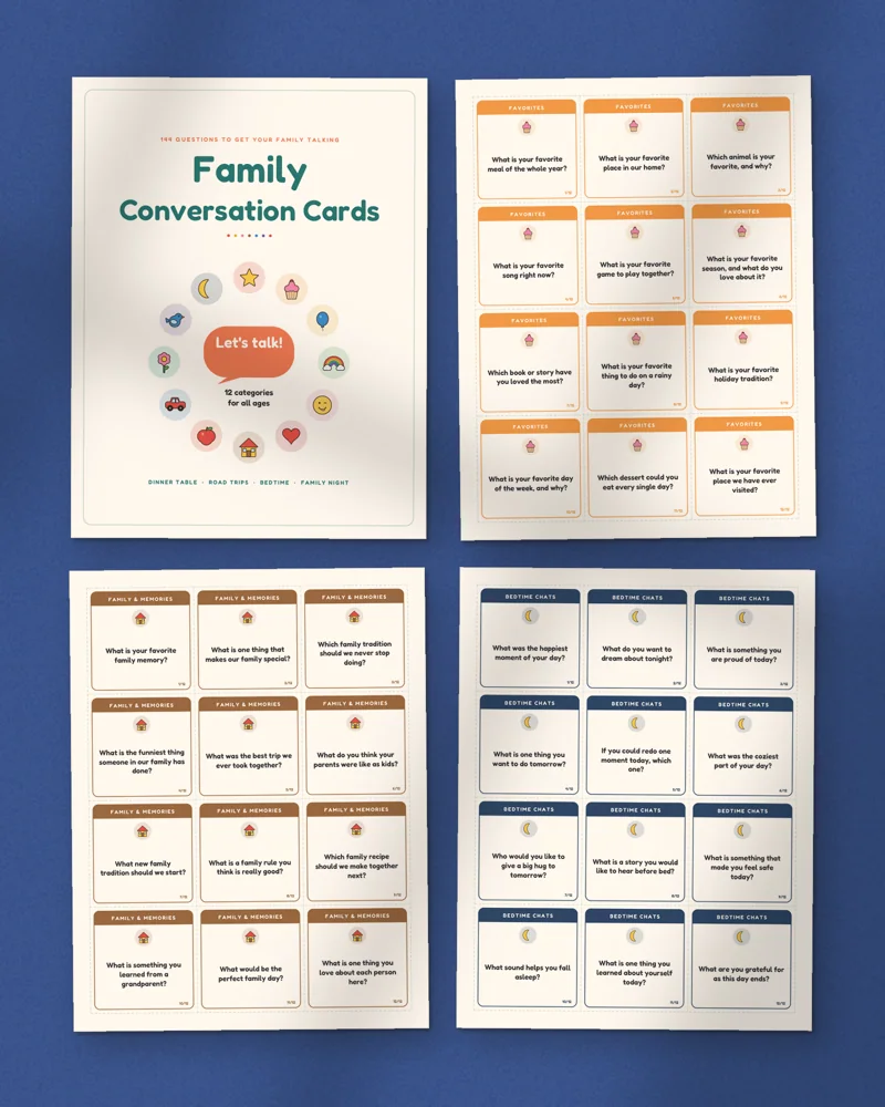 Family Conversation Cards: a selection of the pages inside