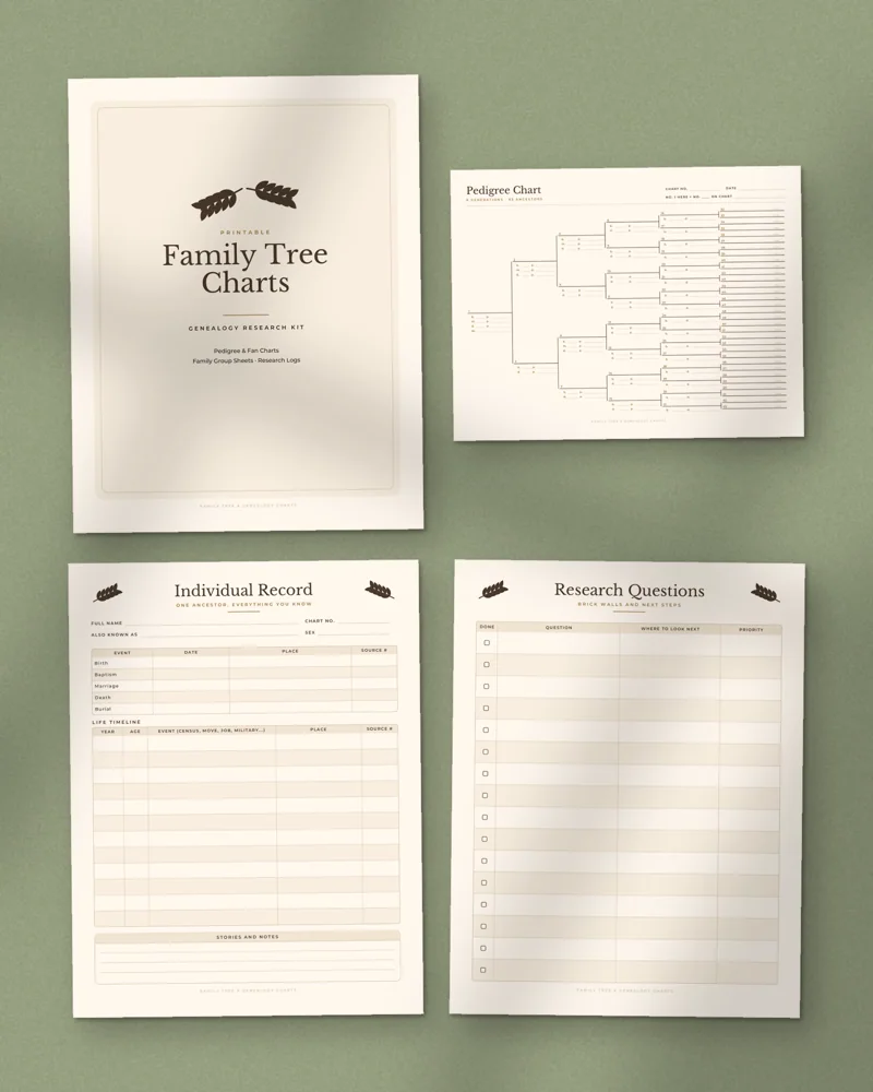Family Tree & Genealogy Charts: a selection of the pages inside