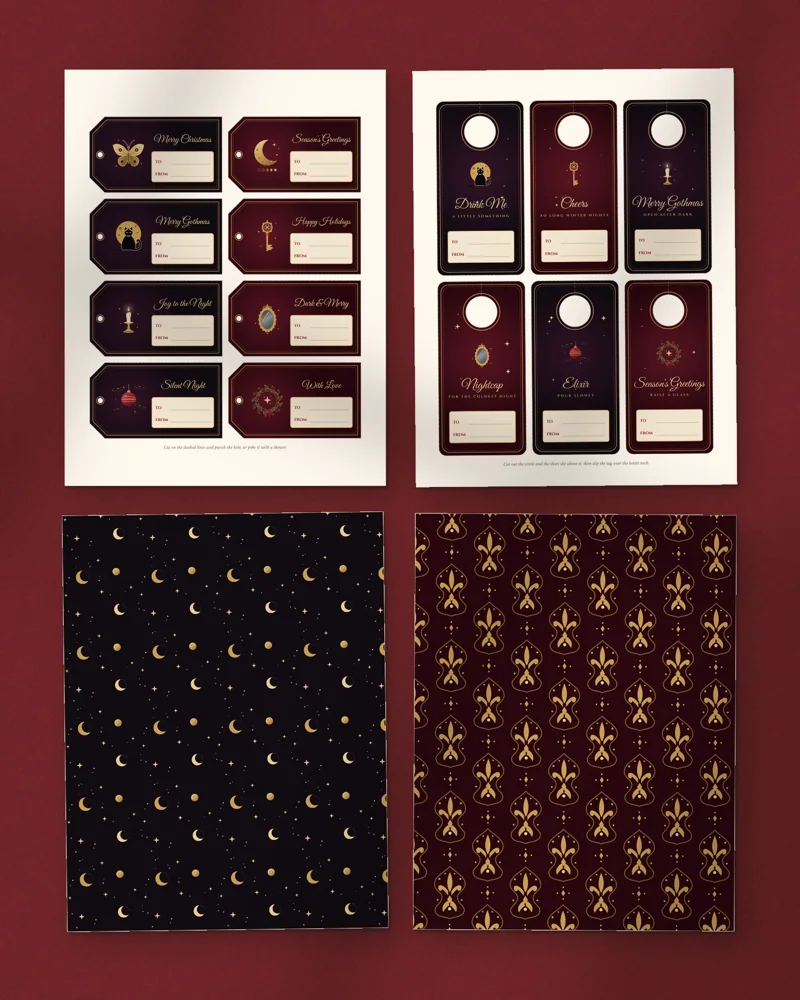Gothic Christmas Gift Tags and Wrapping Paper: a selection of the pages inside