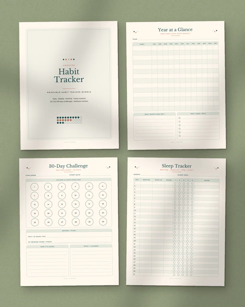Habit Tracker Bundle: a selection of the pages inside