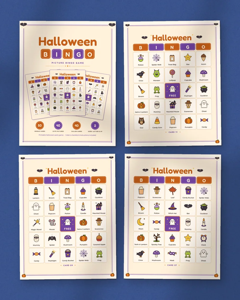 Halloween Picture Bingo: a selection of the pages inside