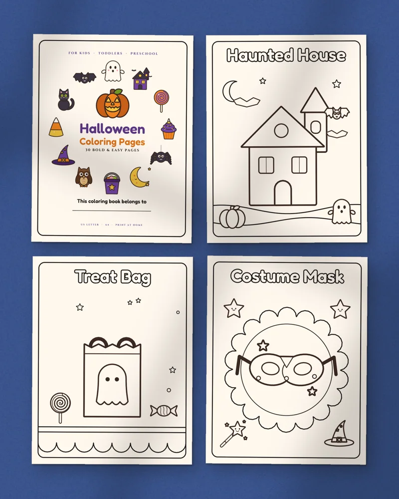 Bold and Easy Halloween Coloring Pages: a selection of the pages inside