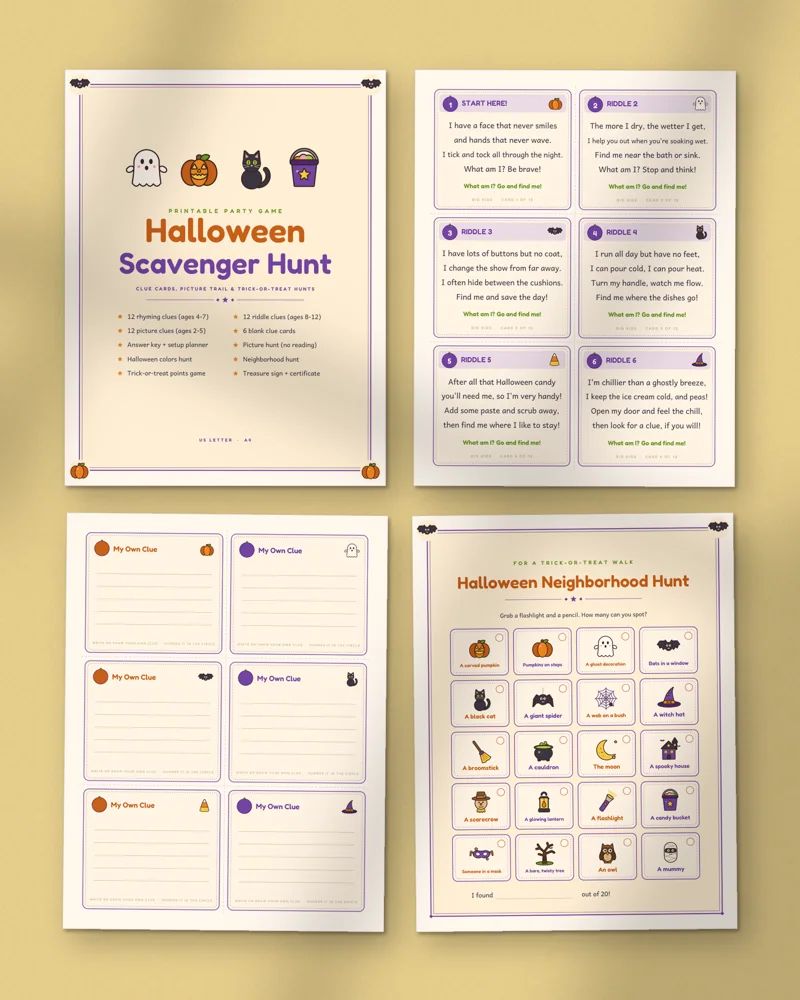Halloween Scavenger Hunt: a selection of the pages inside