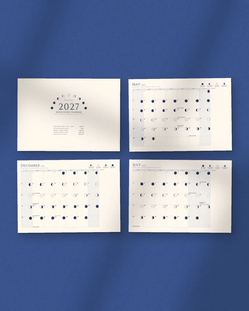 2027 Moon Phase Calendar: a selection of the pages inside