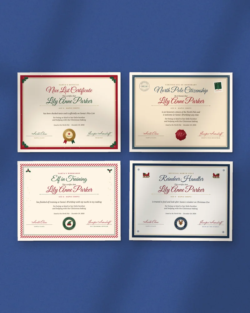 Personalized North Pole Certificate: a selection of the pages inside