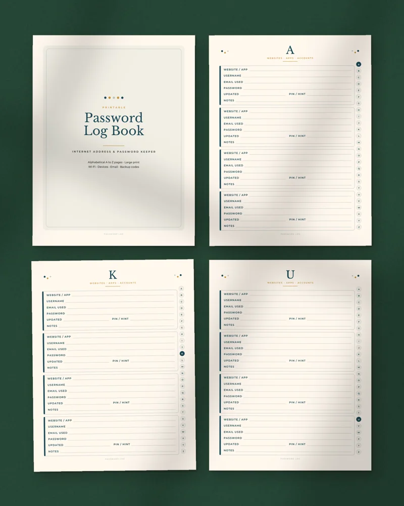 Large Print Password Log Book: a selection of the pages inside