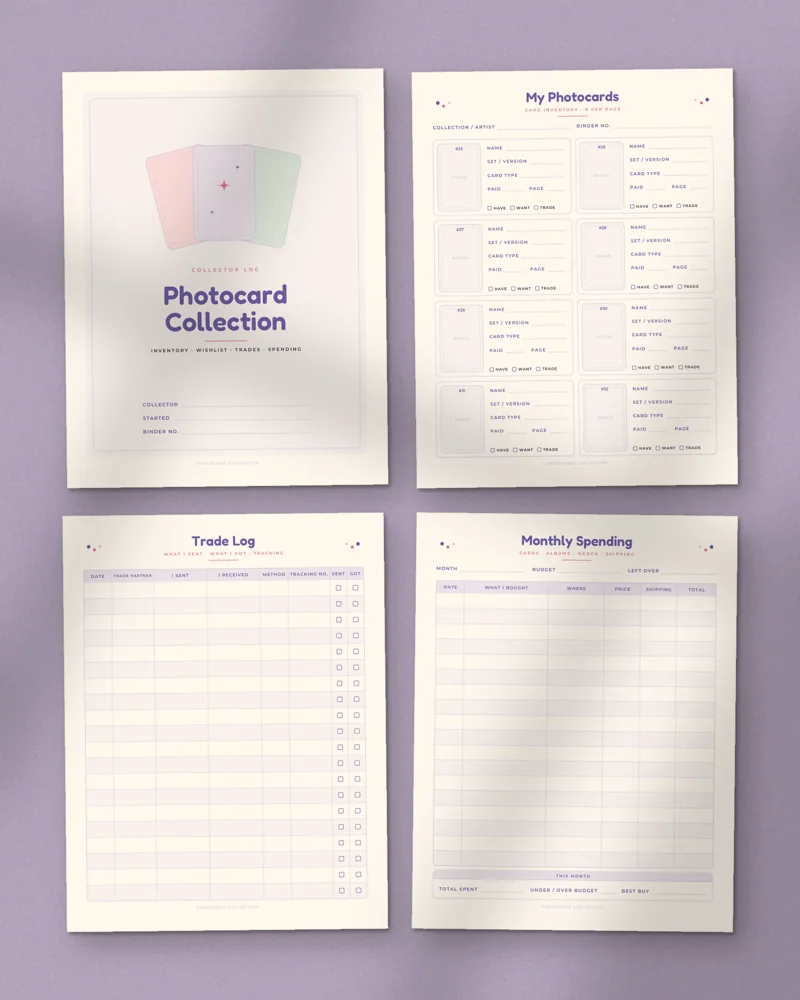 Photocard Collection Tracker: a selection of the pages inside